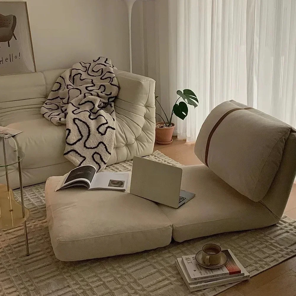 hh-Modern Corduroy Bean Bag Sofa Comfortable Wear Resistant Lazy Foldable Lounge Chair Single Sleeper for Living Room Bedroom^