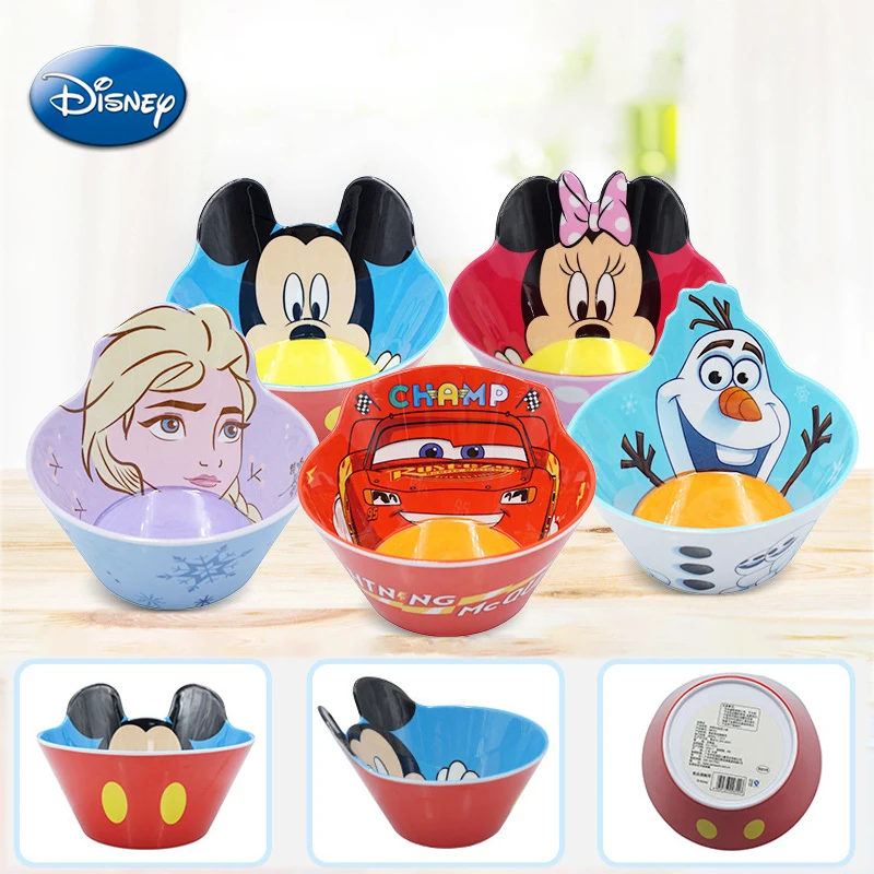 Disney Anime Mickey Minnie Mouse Bowl Children's Tableware 3D Cartoon Doll Stitch Frozen Kawai Rice Bowl Baby Child Tableware