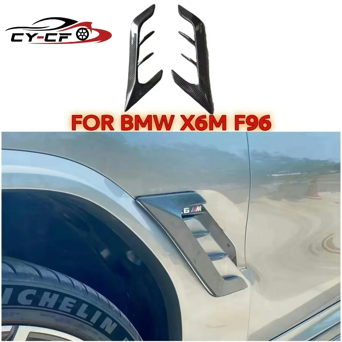 

Carbon Fiber Car Side Fender Canards Splitters Emblem Badge Decals Trims for BMW X6M F96 2019-2022 Body Kit Accessories