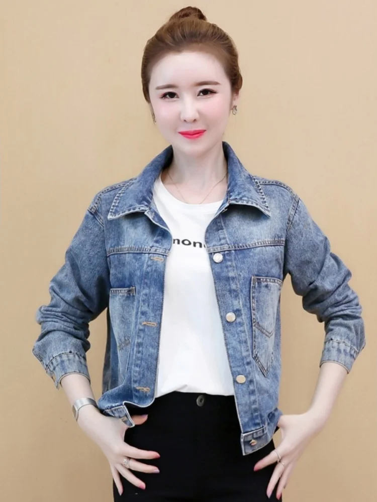 2026 New Style plus Size Denim Jacket Women's Slim Fit Short Length Casual Outerwear Spring Autumn Popular Loose Slimming