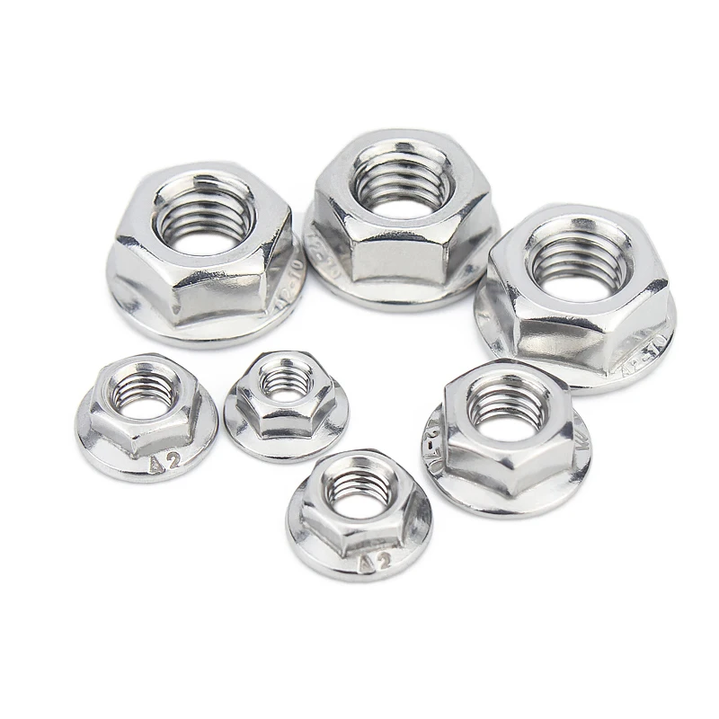 2/25X M3 M4 M5 M6 M8 M10 M12 High Quality Stainless Steel Hexagon Hex Head Serrated Spinlock Flange Nut Locknut Lock Nut DIN6923 image 5