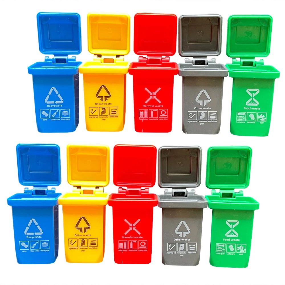 

Garbage Truck Party Decorations 10pcs Trash Can Toy Mini Trash Bin Sorting Bucket Scene Ornament for Kids Garbage Truck Birthday