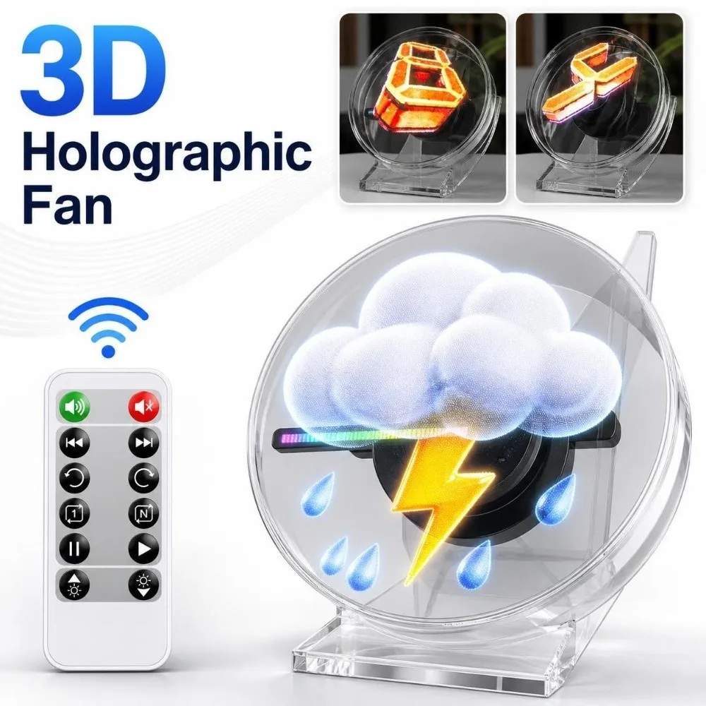 Diameter 12CM 3D Holographic Fan with Remote Control Mini 3D Hologram Projector SD Card Support with Stand