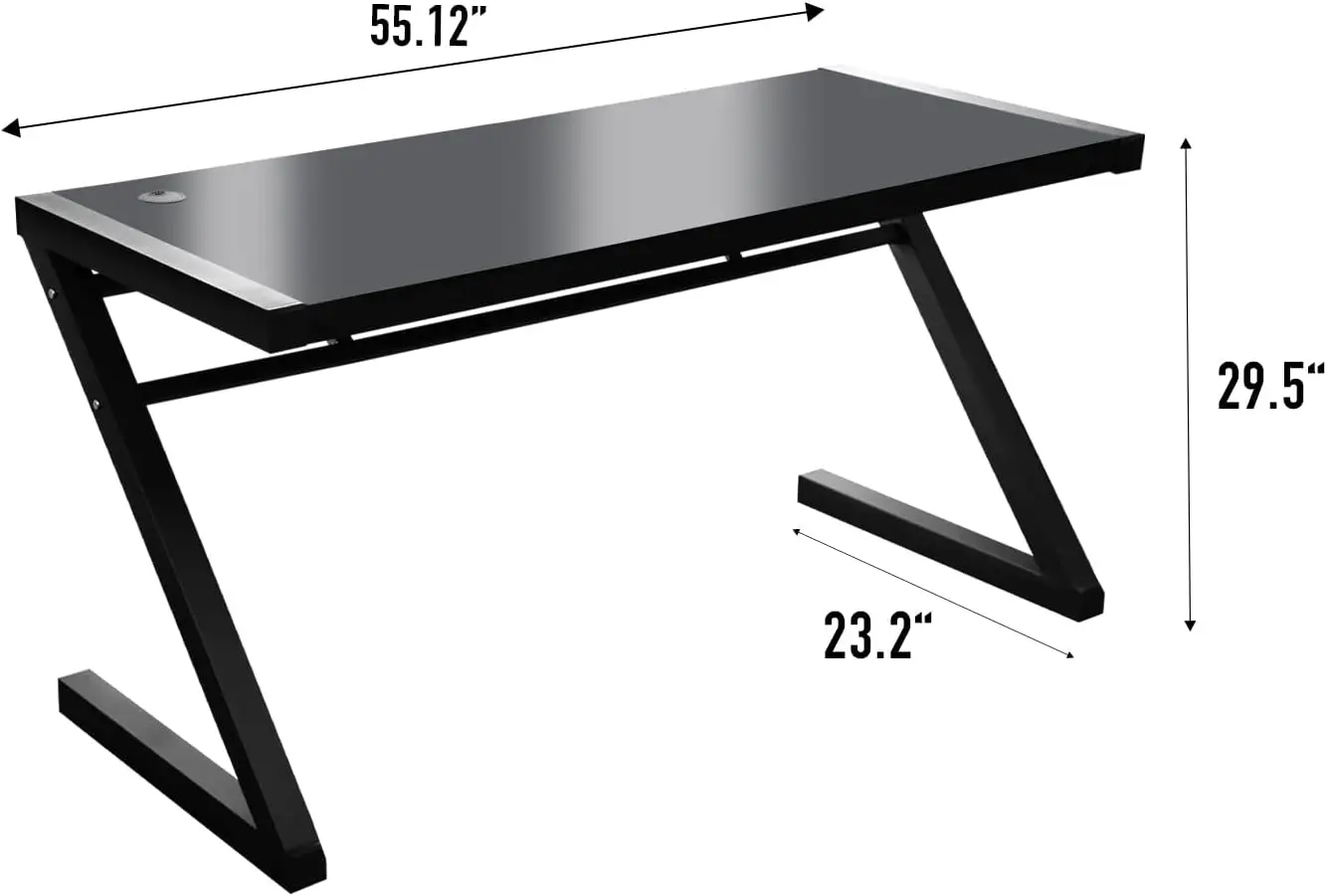 Stylish Contemporary Glass Computer Desk USB Port Spacious Workstation Home Office Laptop Table Multipurpose Dining Table