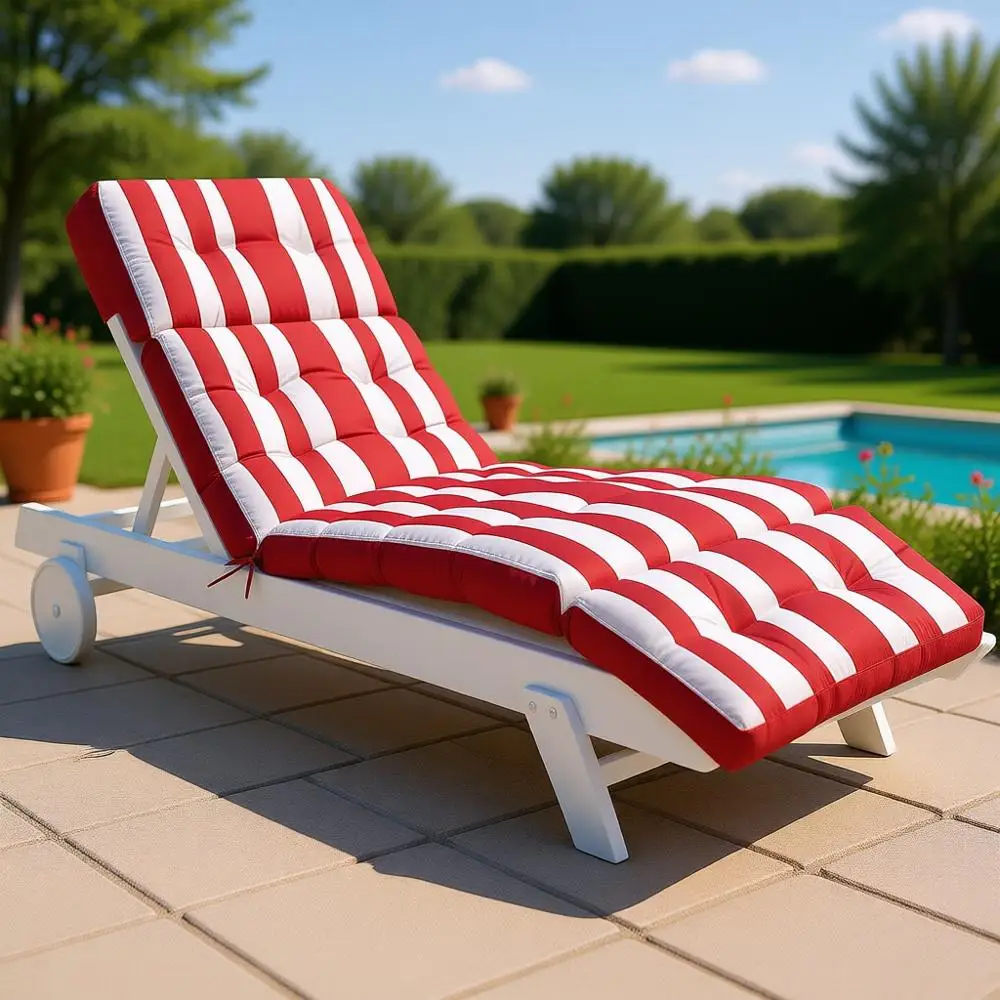 

Thickened Memory Foam Outdoor Lounge Chair Cushion, Stripe Red & White, 74.4 x 22 x 4.7