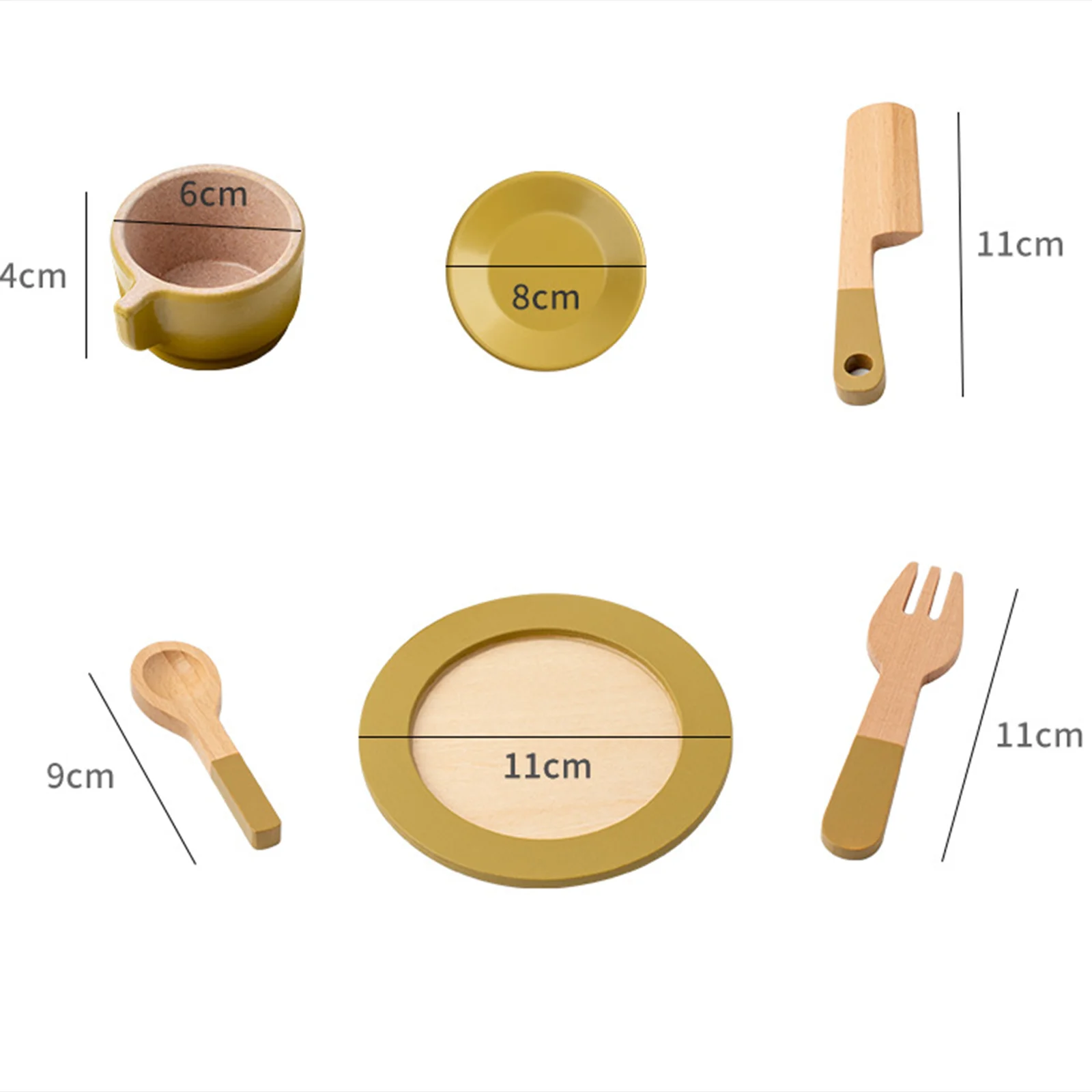 Houten speelborden en borden Rollenspel Keuken Speelset Levensvaardigheden Lepels Houten speelgoedaccessoires Theekopjes Fantasiespel Speelset