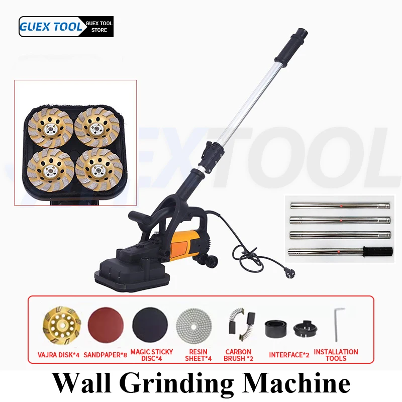 

3800W Wall Grinding Machine Handheld Four-wheeled Rough Dust-free Plasterer With Extension Rod Walls Concrete Floors Polish Tool