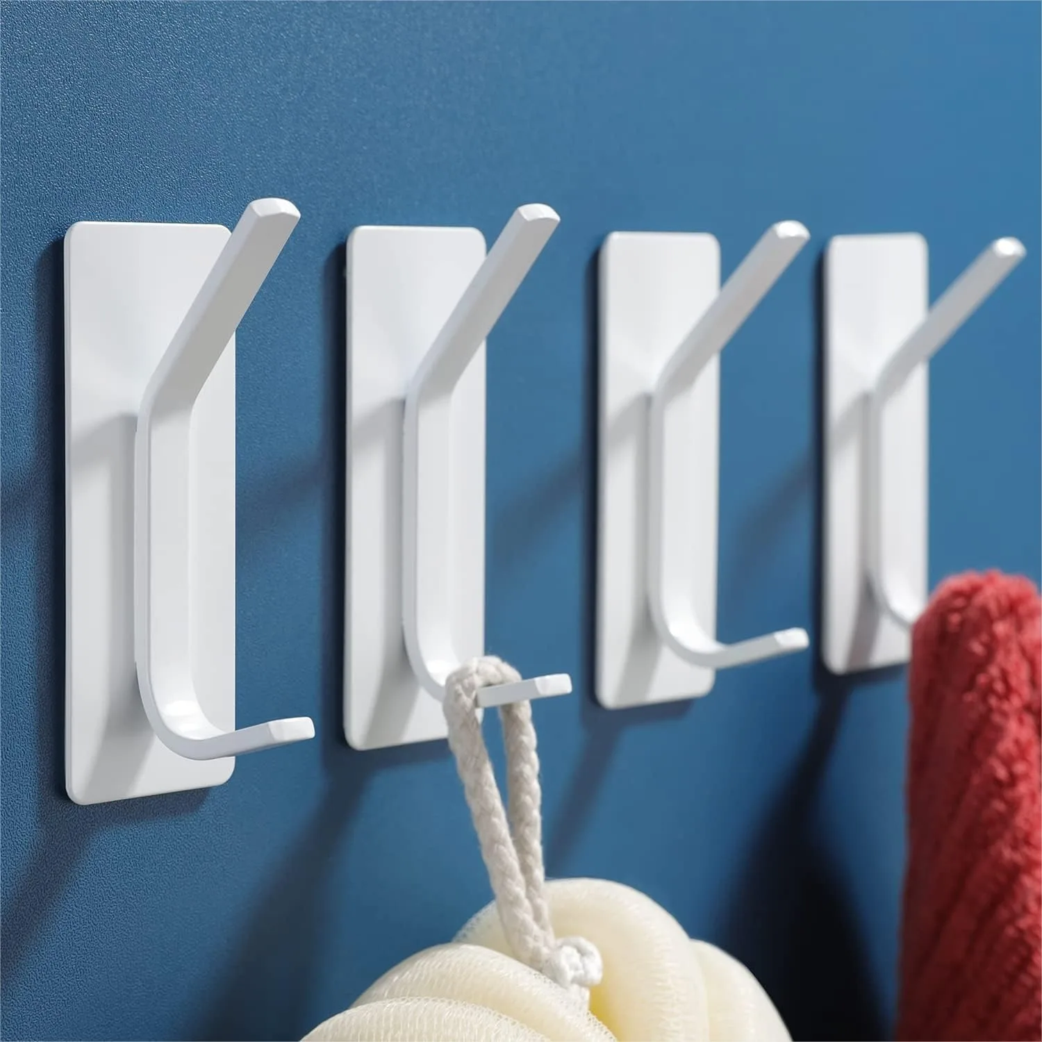 

Adhesive Towel Hooks Heavy Duty Stainless Steel Wall Hooks for Bathroom Bedroom, White 4 Pack