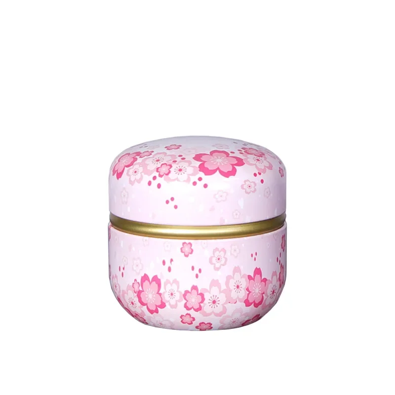 Tea Box  Tinplate Caddy Household Portable Sealed Tea Packaging Box  Japanese Style Flower Tea Round Small Tin Containers