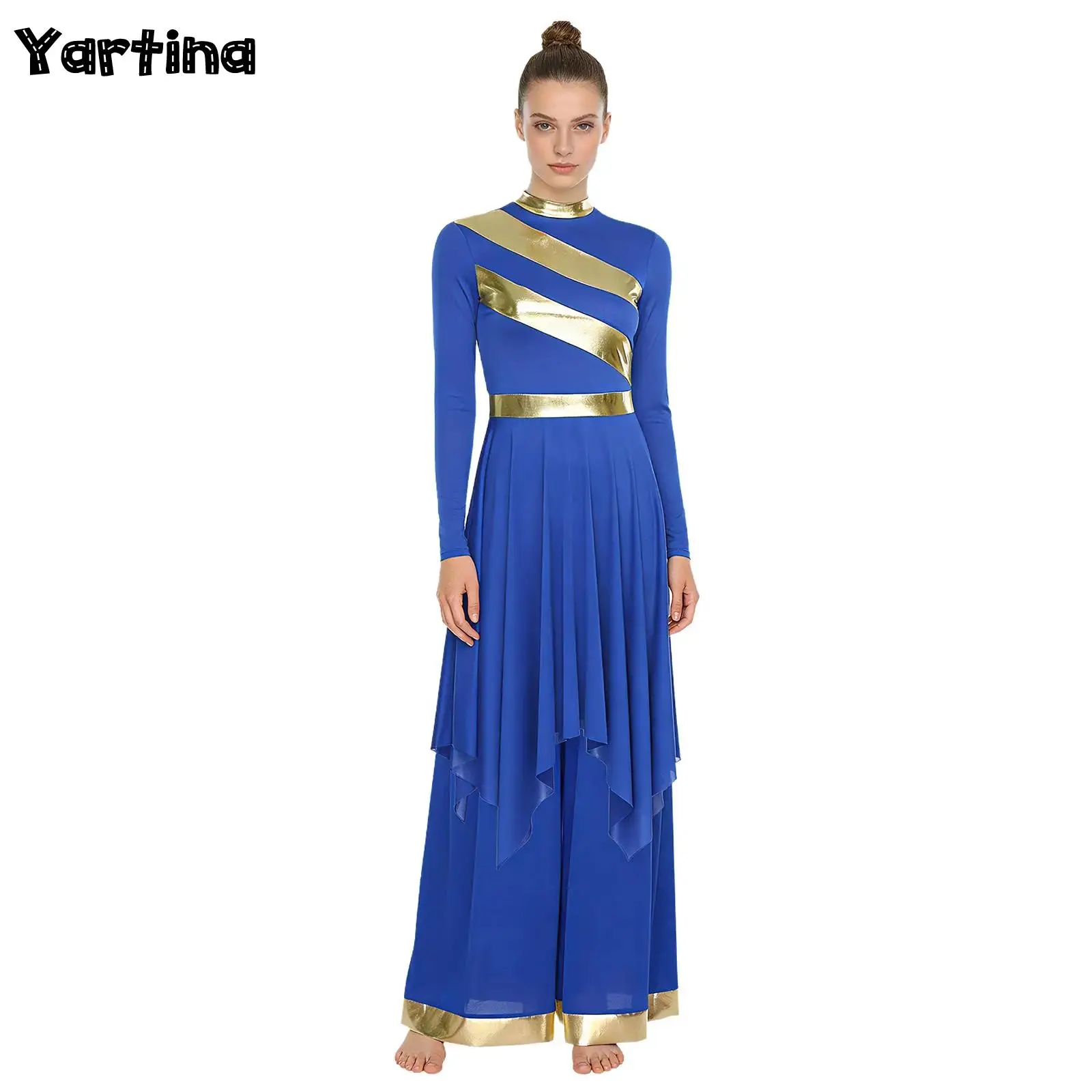 

Женский танцевальный наряд для поклонения, платье-туника с длинными рукавами и неровным подолом, брюки с широкими штанинами, литургический лирический танцевальный костюм