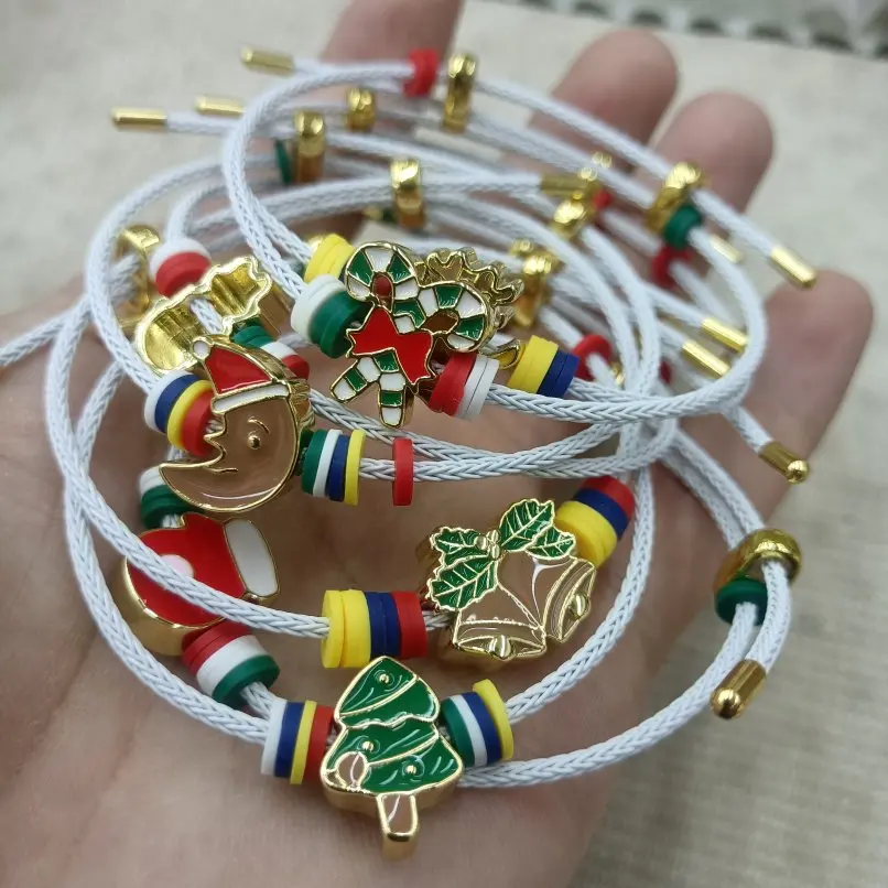 

10Pcs Gold Color Animal Wapiti Elk Bracelet Enamel Copper Christmas 7inch Jewelry Special Gift For Women