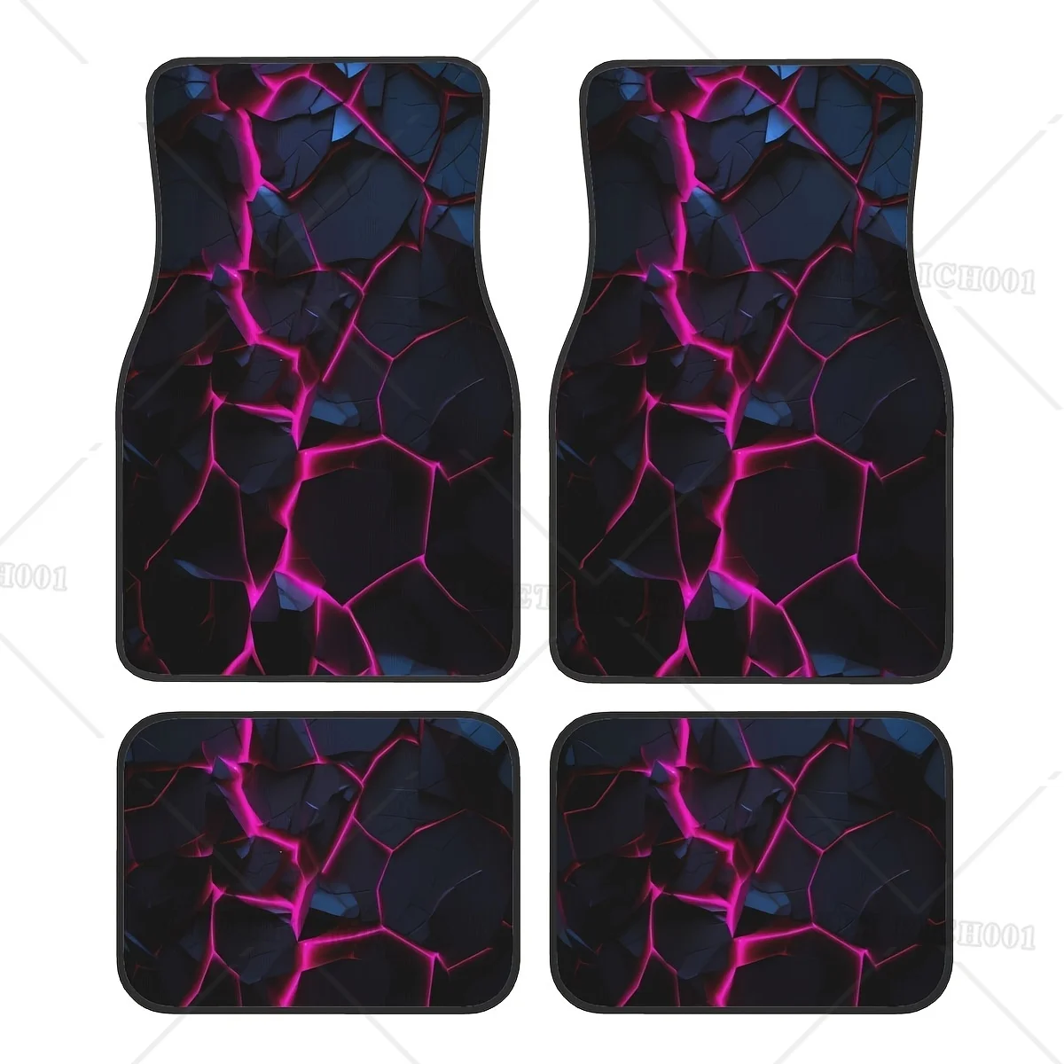 4pcs Lava Crack Pattern Car Rubber Floor Mat Universal Anti-slip Car Front and Rear Carpet Waterproof and Easy to Clean Car