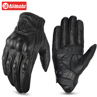 Vintage Black Leather Motorcycle Gloves Summer Men Motorbike Racing Gloves Breathable Anti-slip Retro Moto Biker Cycling Gloves