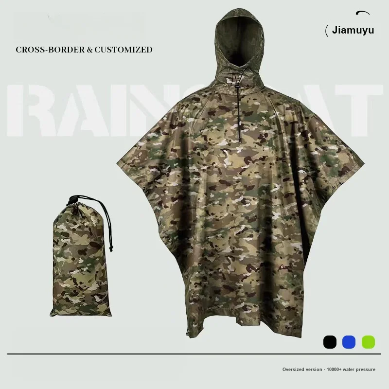 Protective Camouflage Cloak Rain Poncho One Size for Adults Portable Multi Functional for Hiking Cycling Outdoor Use