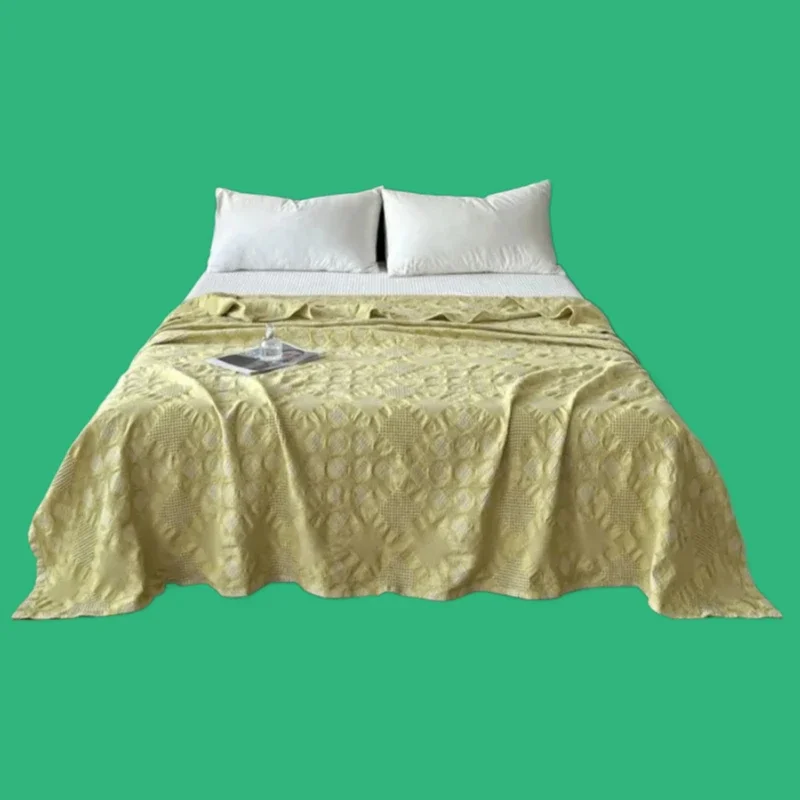 2025 new class A solid color cotton gauze jacquard towel quilt hollow blanket student dormitory leisure blanket