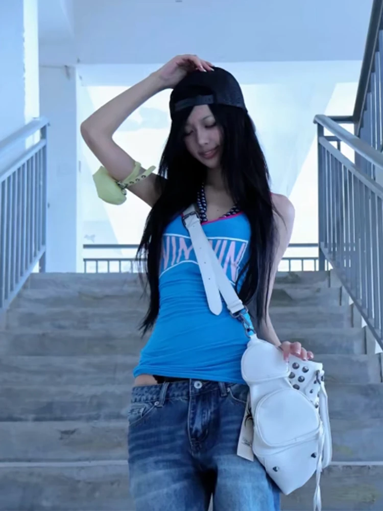 Genayooa Aesthetic 2000s Tanktops für Damen, ärmellos, mit Buchstaben-Grafik, Y2k Vintage Camis-Tops, japanische 2000er Streetwear – Detail 5