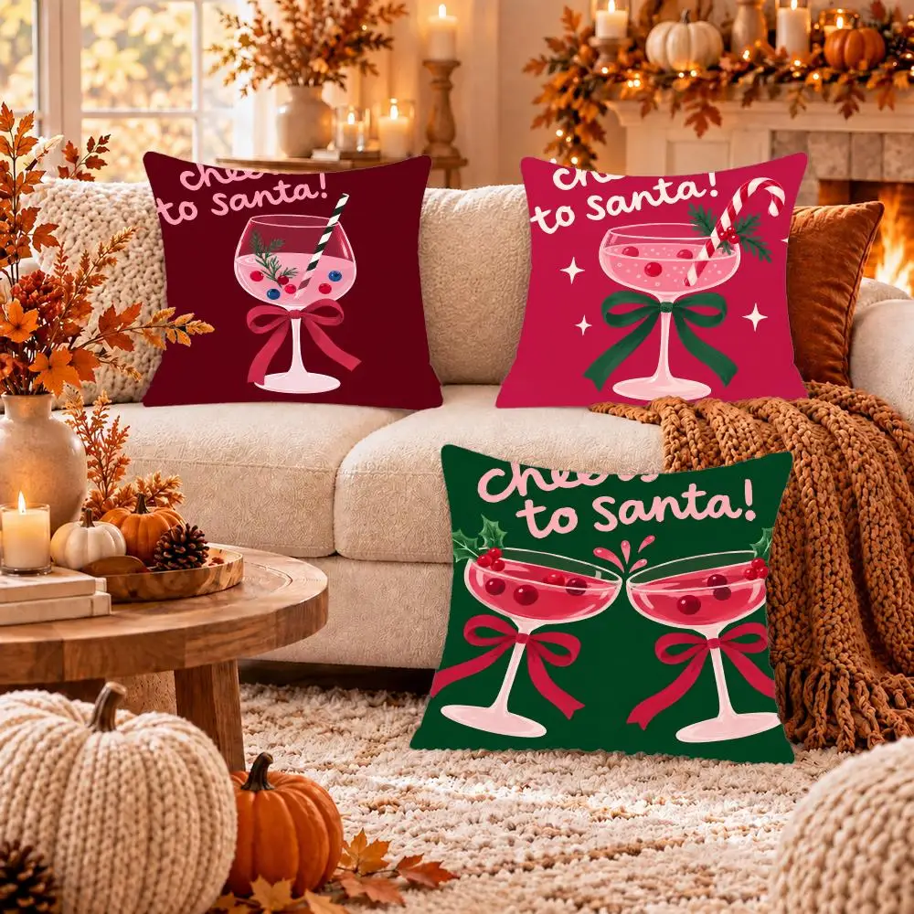Santa Cocktail Cushion Cover Soft Short Plush Pillow Cover Smooth Cozy Texture Cushion Case Home Decor