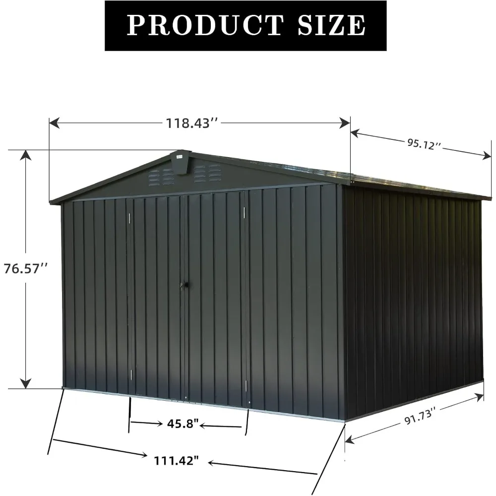 Outdoor Storage Shed 10x8 FT, Metal Tool Sheds Storage House with Lockable Double Door,Large Bike Shed Waterproof