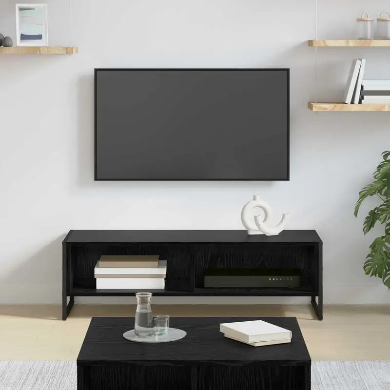 vidaXL Meuble TV en bois d'ingénierie, design industriel, avec pieds en acier, pour rangement dans le salon, chêne noir, 100 x 36,5 x 30,5 cm