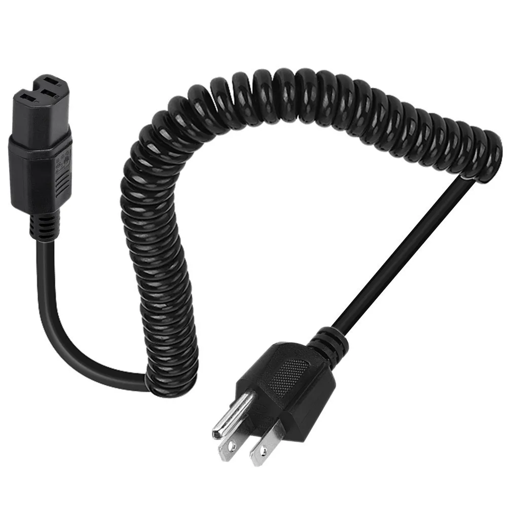 Spiral Coiled 8ft 10 Amps 125 Volts Black 3 Prong AC Power Cord Cable foElectronics,TV,Computer,,Radio,Monitor Laptop and More