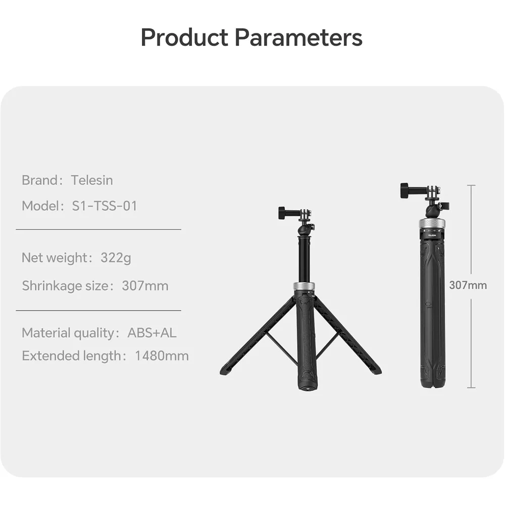 تليسين 1.5 م 360 ° عصا سيلفي قابلة للطي حامل ثلاثي القوائم POV تمديد القطب Monopod لـ GoPro Hero Insta360 DJI Osmo Action 3 4 #6