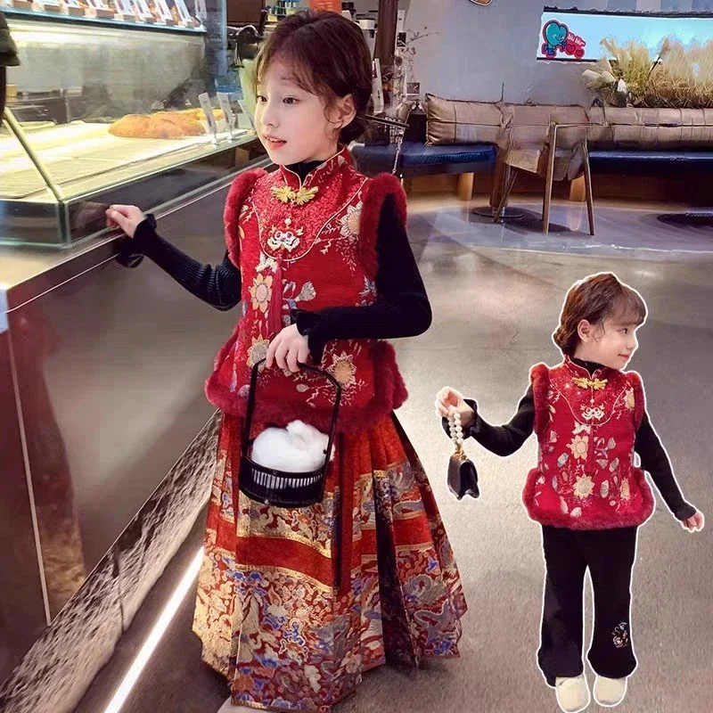 

Girls' Vest Winter Clothing 2025 New Foreign Style Children's Chinese Style Tang Style New Year's Clothing Girls' New Year's