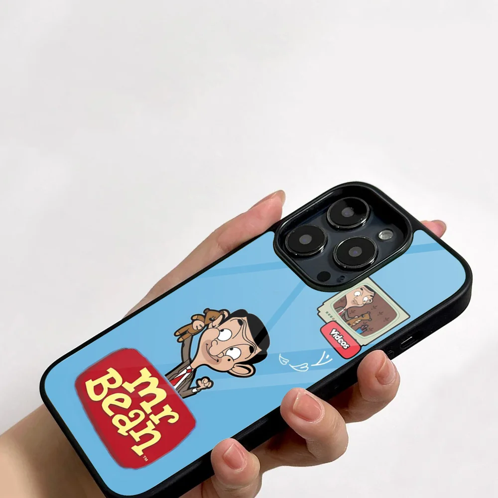 Mr B-Beans Cartoon Phone Case For IPhone 11 12 13 14 15 16 Plus Pro Max Mirror Acrylic PC TPU Cover