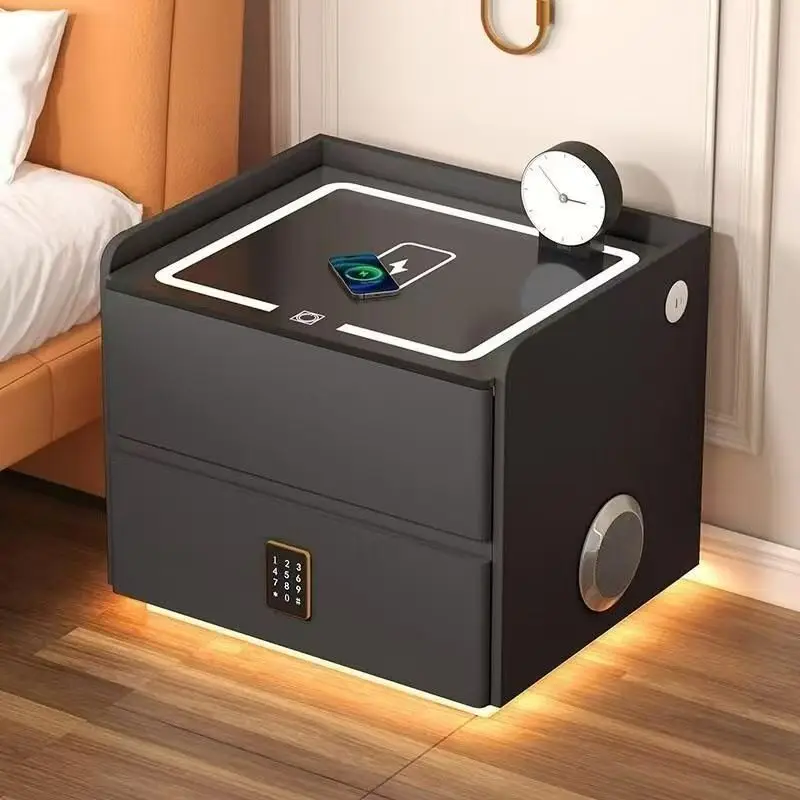 ￥%Wholesale Wooden Safe Luxury Modern Smart Bedside Table With Wireless C-type Charging Nightstand Cabinet With Light Charging - view 4