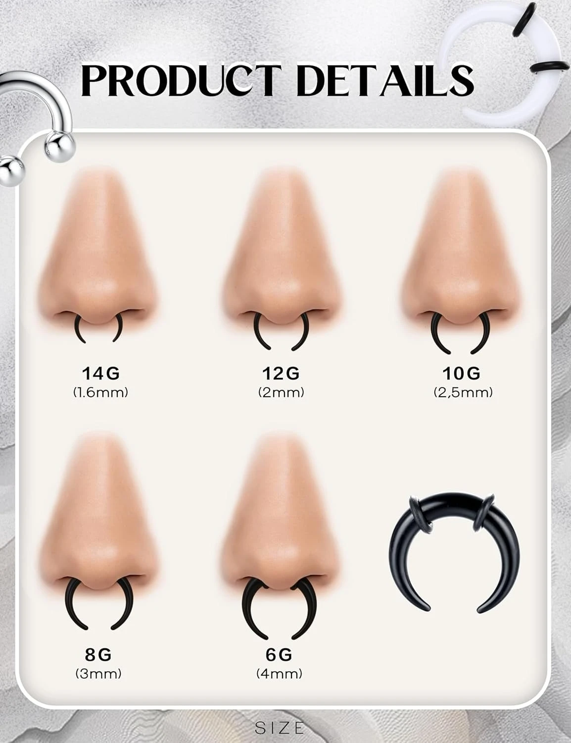 Septum Stretcher Set  Stainless Steel Acrylic Tapers Pinchers for Women Men Round Septum Piercing Jewellry 14G-6G Ring Kit