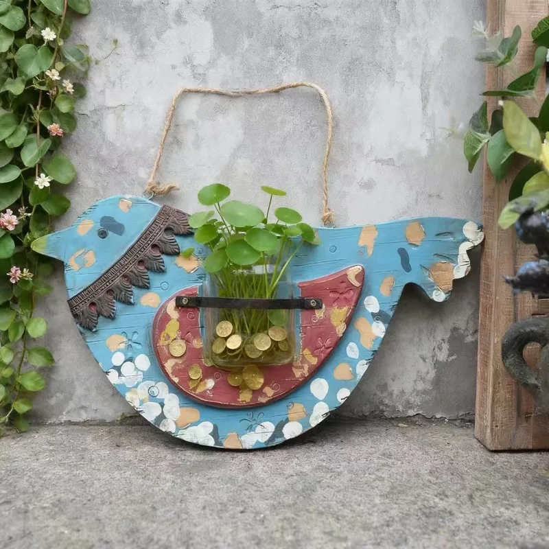 American retro bird-shaped hanging vase decoration,hydroponic flower vase,wall-mounted candlestick,garden courtyard decoration