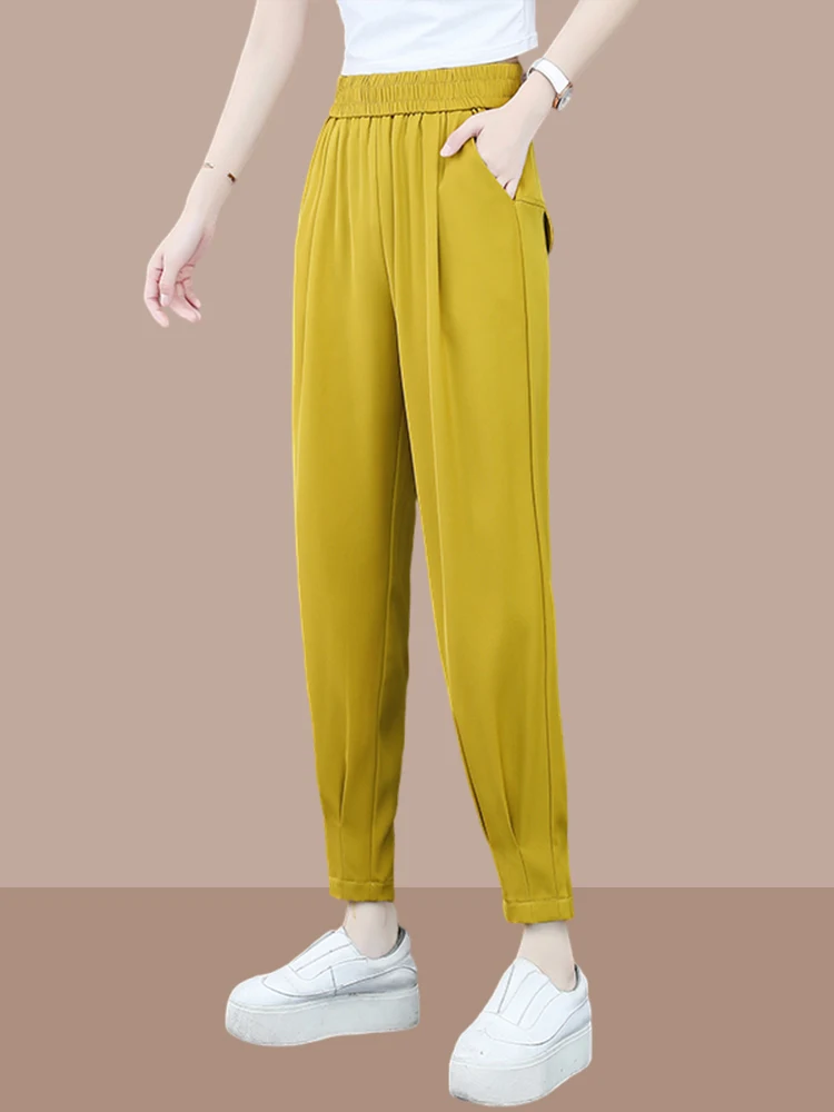 Summer 2026 Women's Casual Harem Pants Thin Elastic Waist Loose Cuffed Wide Leg Nine Points Sports Trousers Korean Style High...