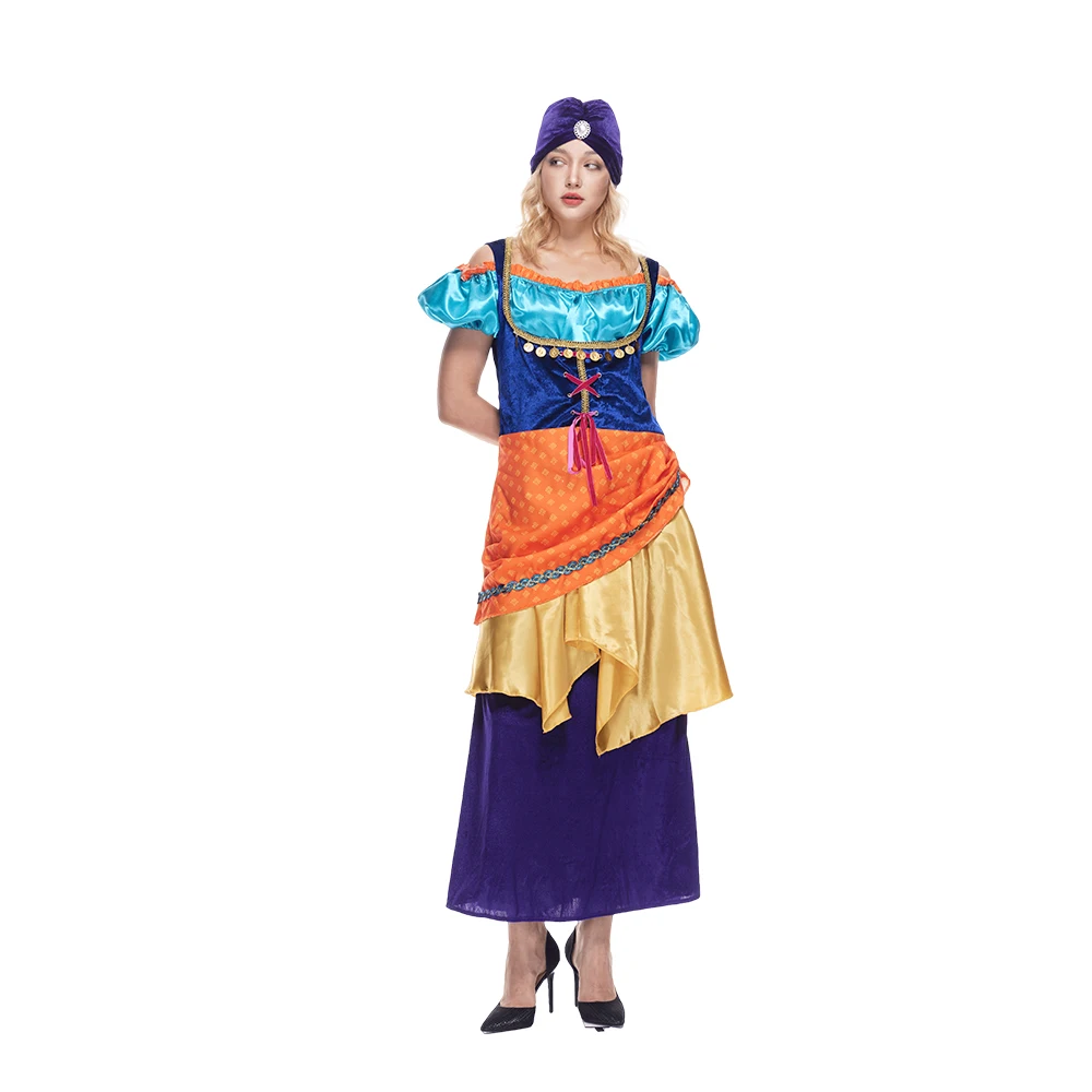 EraSpooky Women\'s Star Tarot Fortune Teller Costume Mystical Adult Halloween Gypsy Dress with Hat