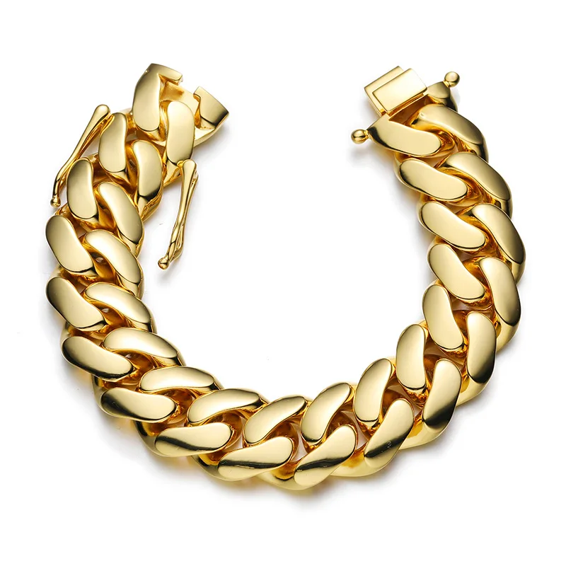 10mm-22mm wide Hip Hop Bling Gold Color Round Miami Curb Cuban Link Chain Bracelets for Men Rapper Jewelry Drop Shipping