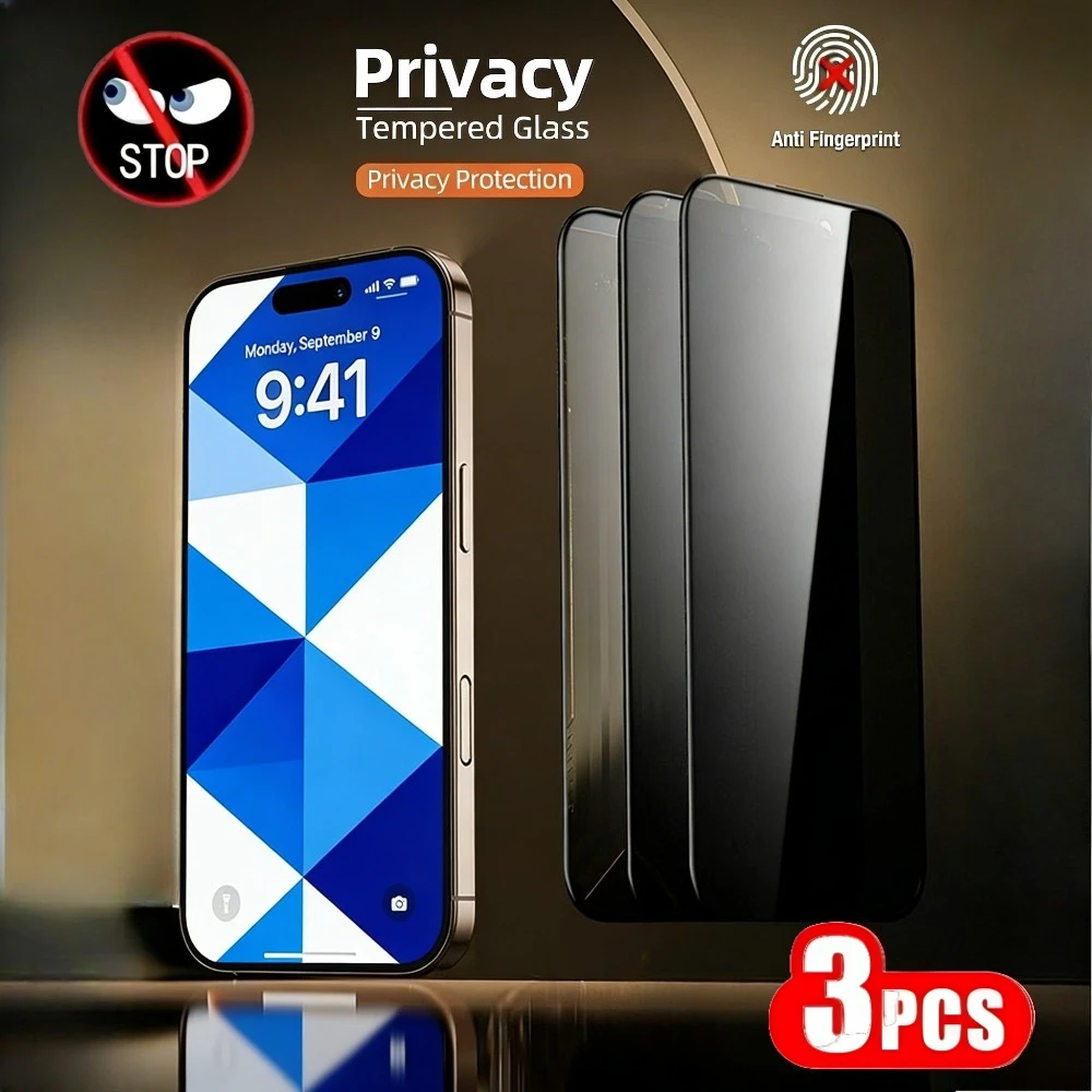 

3Pcs Anti Spy Screen Protector for iPhone 17 16 15 14 Pro Max 16e Air Tempered Glass for iPhone 13 12 11 Pro 16 15 Plus XR XS