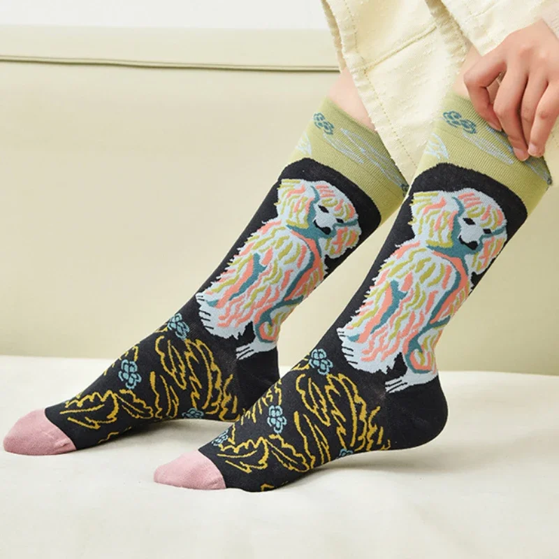 

Daffodil Rose Bird Art Retro Oil Painting Socks Women Chic Jacquard Cozy Combed Cotton Streetwear Skateboard Tide Casual Socks