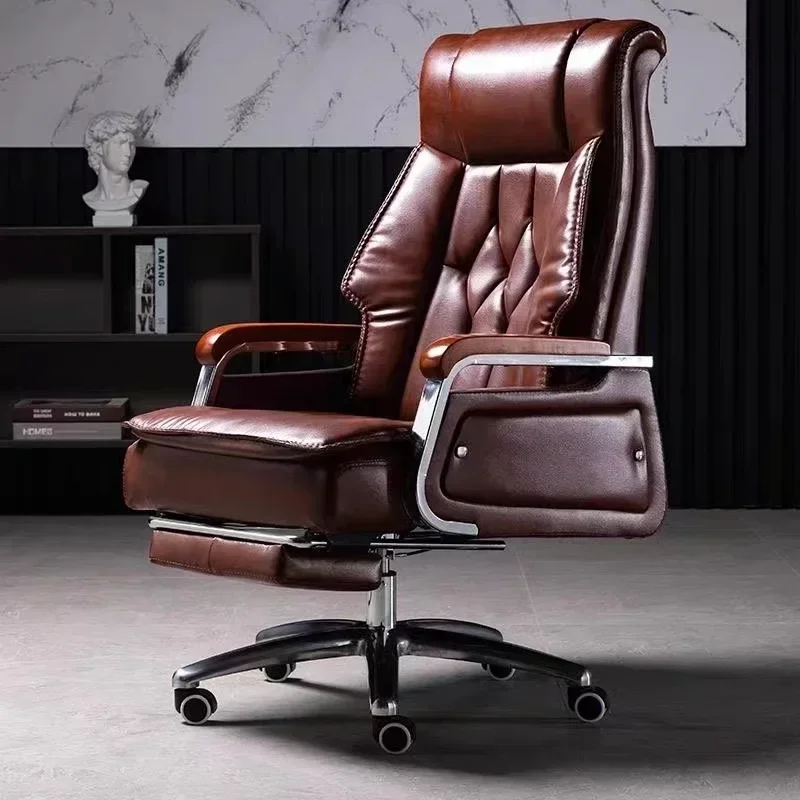 Genuine Leather Executive Chair Home Office Chair Comfortable Computer Chair Cowhide Seat Stu