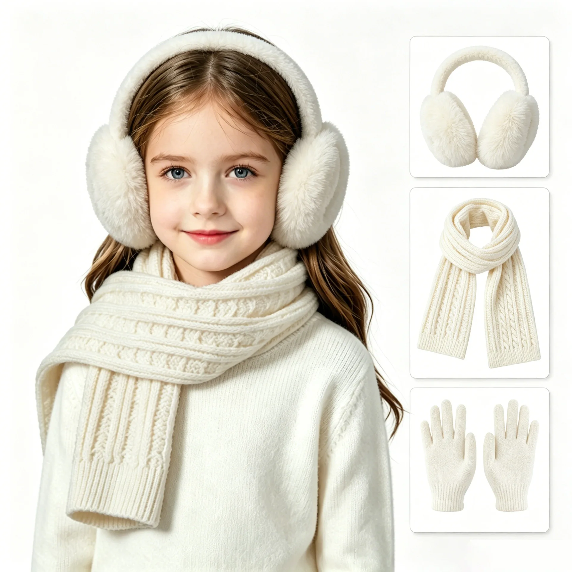 Solid color children's earmuffs scarves gloves combination set for warmth boys and girls solid color versatile set