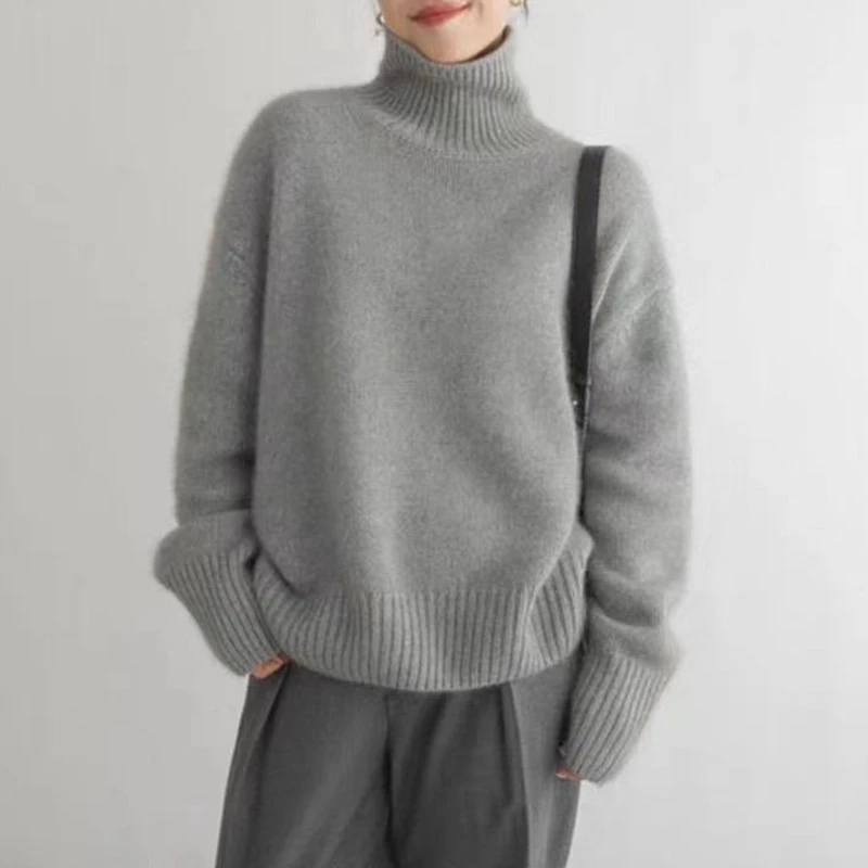 Fashion Korea New Cashmere Sweater Winter Turtleneck Oversized Street Ladies Clothes Thick Elegant Knitted Office Casual Tops