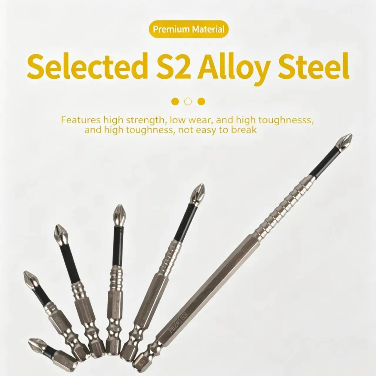 25mm-150mm PH2 Cross Screwdriver Bits S2 Alloy Steel Anti Slip 1/4