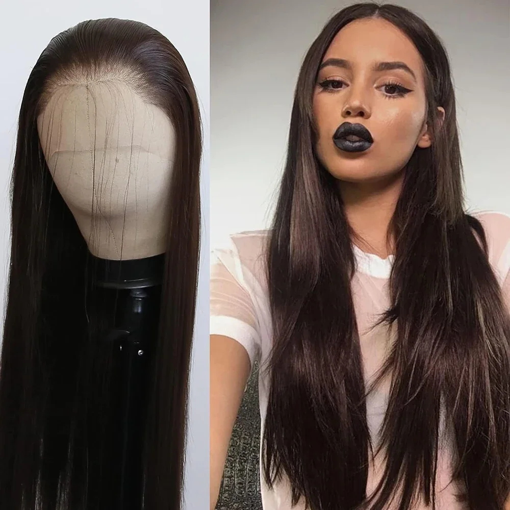 Dark Brown Color 13x4 Lace Front Wigs Human Hair Ready To Wear Glueless HD Transparent Lace Silk Straight With Baby Hair 360 Wig