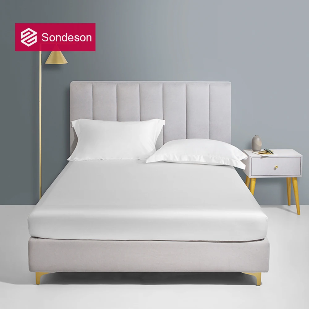 Sondeson Luxury 100% Silk White Fitted Sheet Pillowcase Queen King Healthy Skin Bed Sheets With Elastic Band Mattres Protector