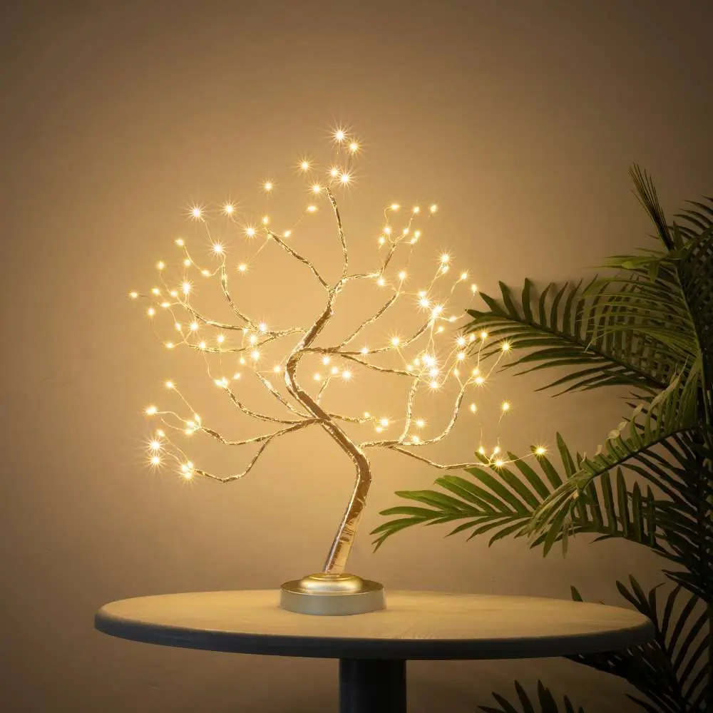Luz LED nocturna de abedul, minilámpara de árbol de Navidad con 8 modos, USB/batería, mesita de noche, mesa decorativa, bonsái, luces nocturnas de