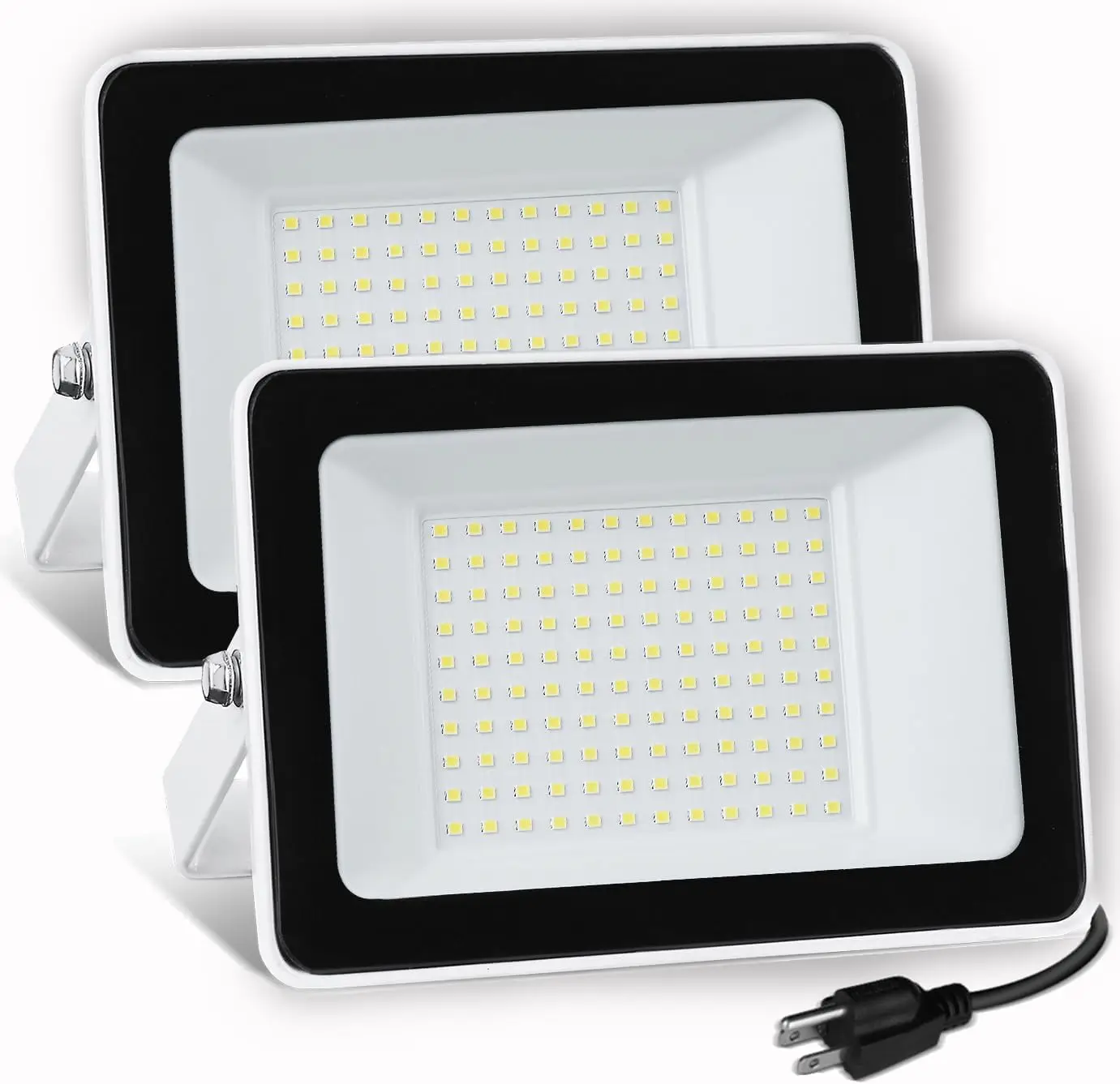 

10000 Lumens LED Flood Lights, 100W Outdoor Waterproof, Adjustable Angle, Portable with Plug (2 Pack)
