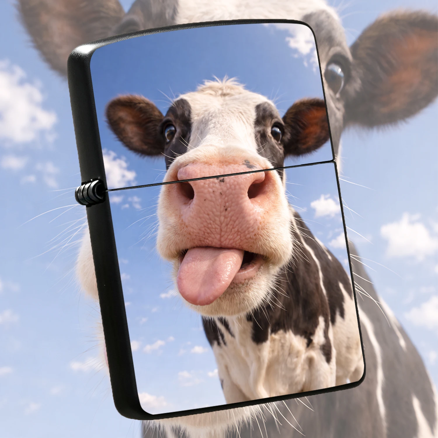 Funny Sticking Tongue Out Cow Lighter Creative Cute Sky Background Portable Delicate Gift For Friends Partner Practical Accessory For Daily Outdoor Multi Scenario Use Lovely Interesting Decor Humorous and interesting lighters