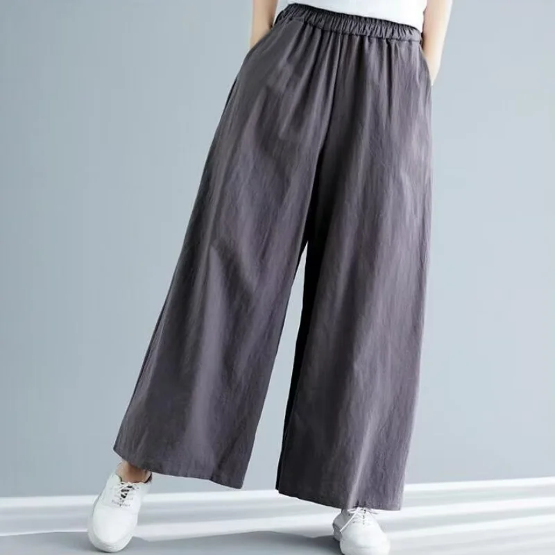 New Spring Women cotton linen pants 2026 Autunm casual wide leg pants Plus size trousers black white red khaki 5XL 6XL pantalon