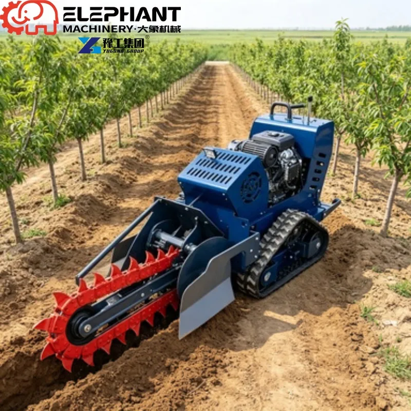 Tracked Ditcher, Small Mini Skid Steer Trencher Crawler Ditching Machine With Adjustable Trench Depth