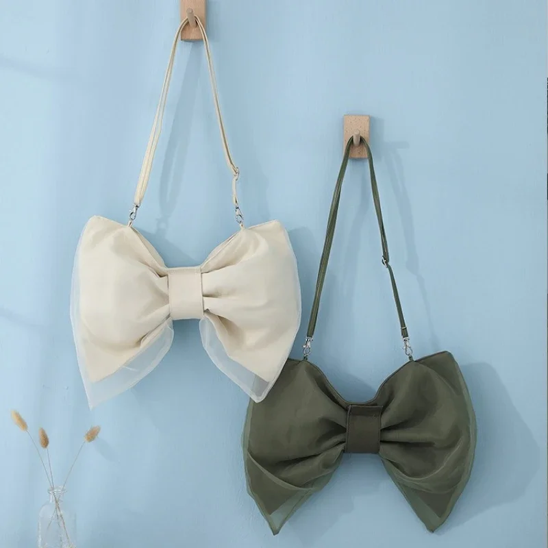 New Bow Transparent Mesh Bag Fashion Niche Design Shopping Storage Women's Bag