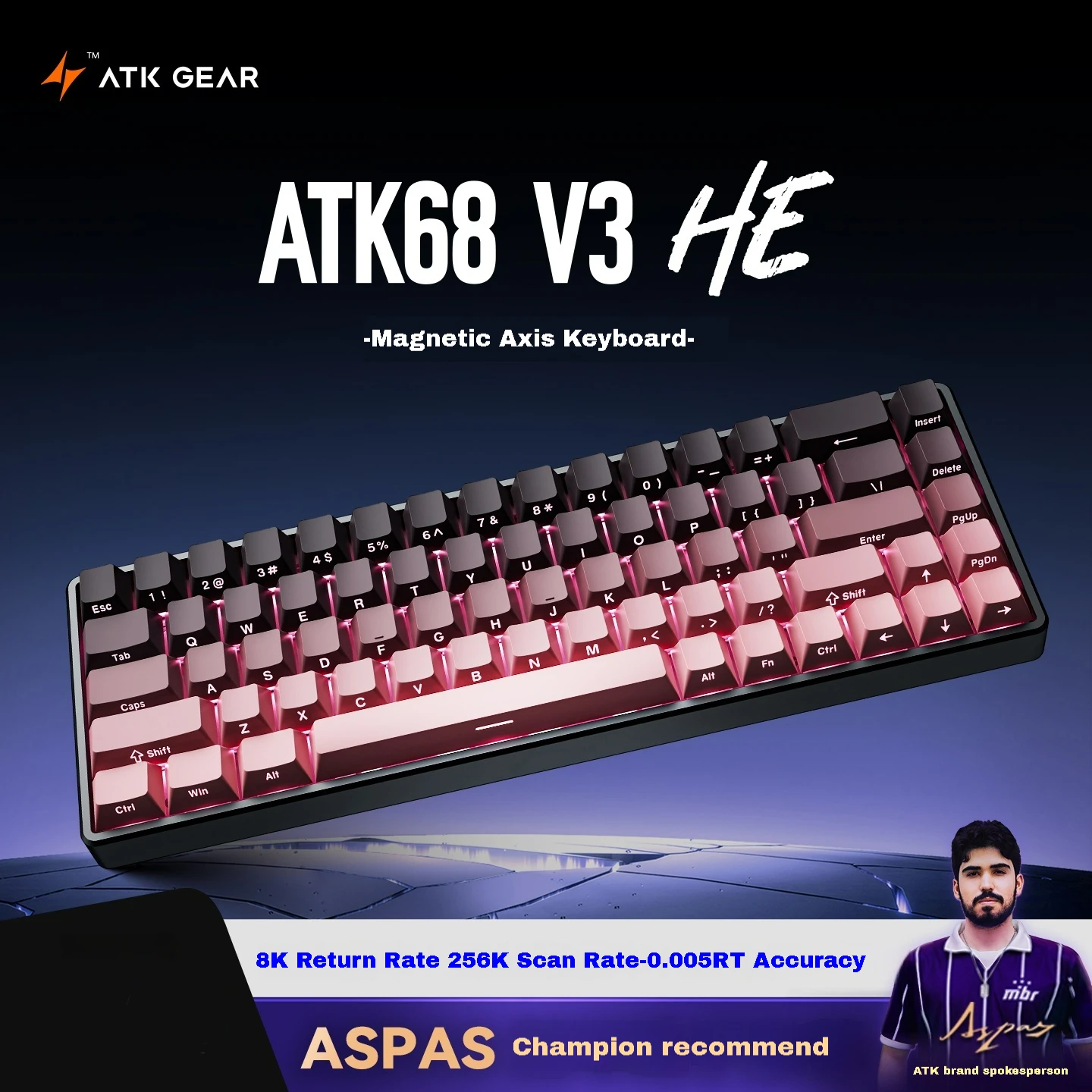 ATK68 V3 HE Tastiera da gioco RT Precisione passo 0,001 mm 8 KHZ Frequenza di polling 256 Velocità di scansione FPS Trigger rapido MT TGL SOCD DKS RGB