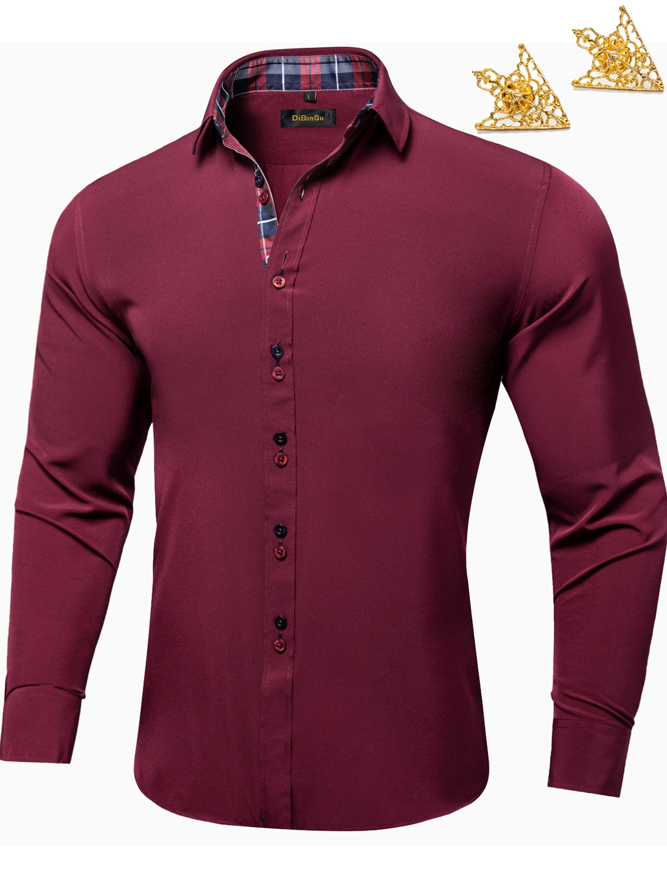 Contrast Collar Shirt for Men, Multi Color Solid Long Sleeve Slim Fit Button Down Top with Two-tone Buttons for Wedding