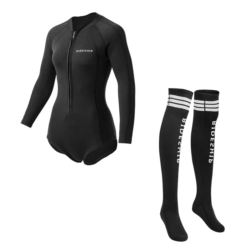 Summer Women 2MM Neoprene Bikini Wetsuit And Diving Stocking Long Sleeve Skin Diving Suit Sun-proof Surfing Snorkeling Swimwear